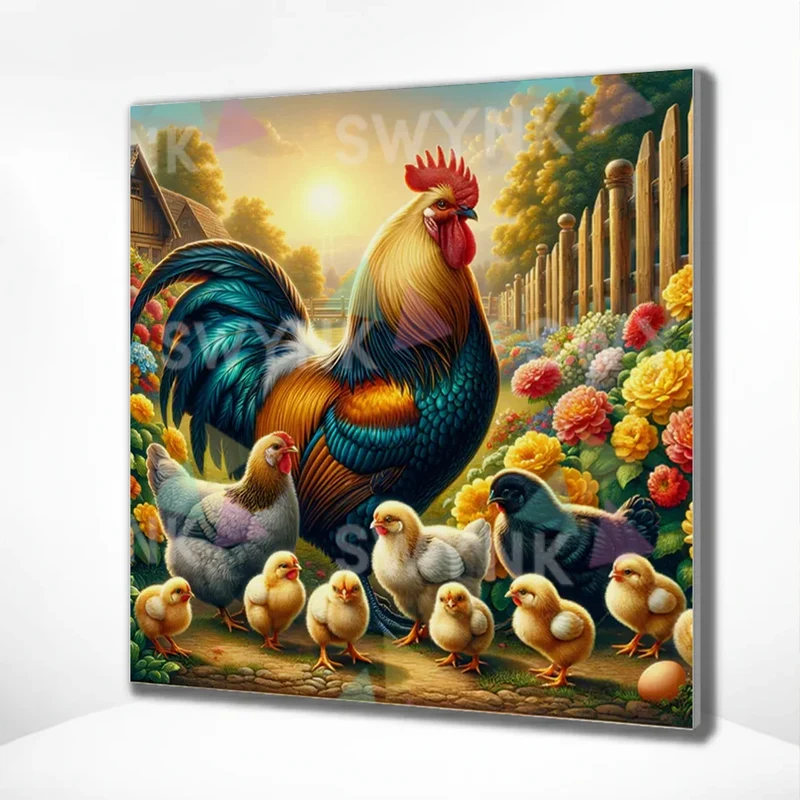 Painting by numbers Rooster, Chickens, and Chicks on the Farm