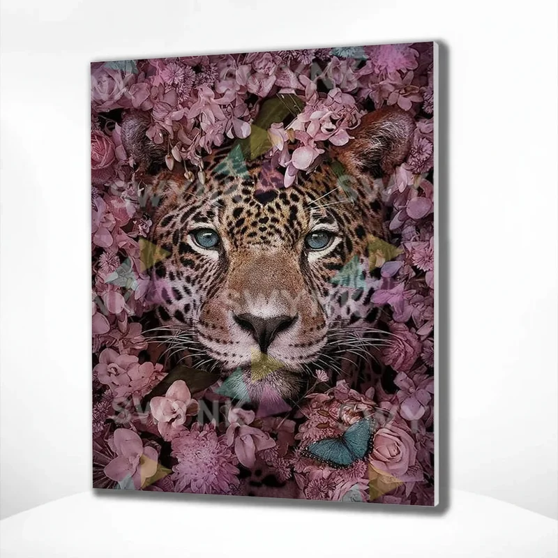 Painting by numbers Tiger Surrounded by Beautiful Flowers