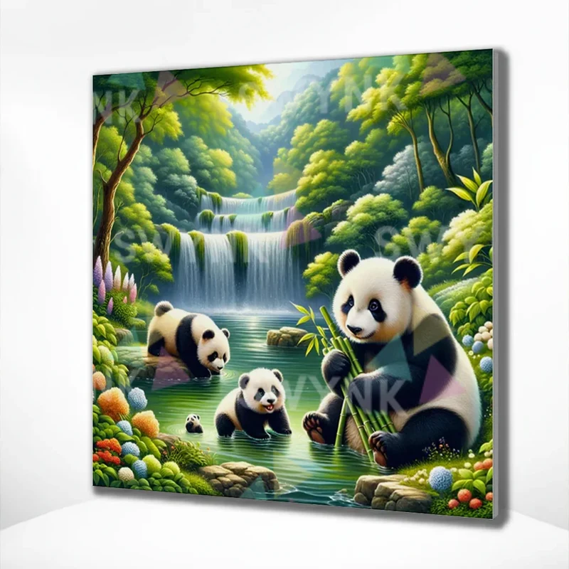 Painting by numbers Cute Pandas by the Lake
