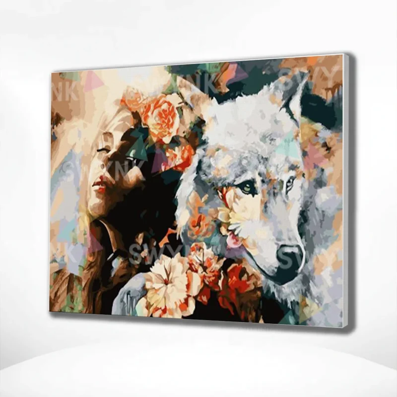 Painting by numbers Woman with Wolf
