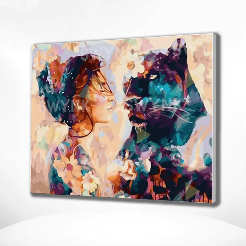 Painting by numbers Woman with Leopard