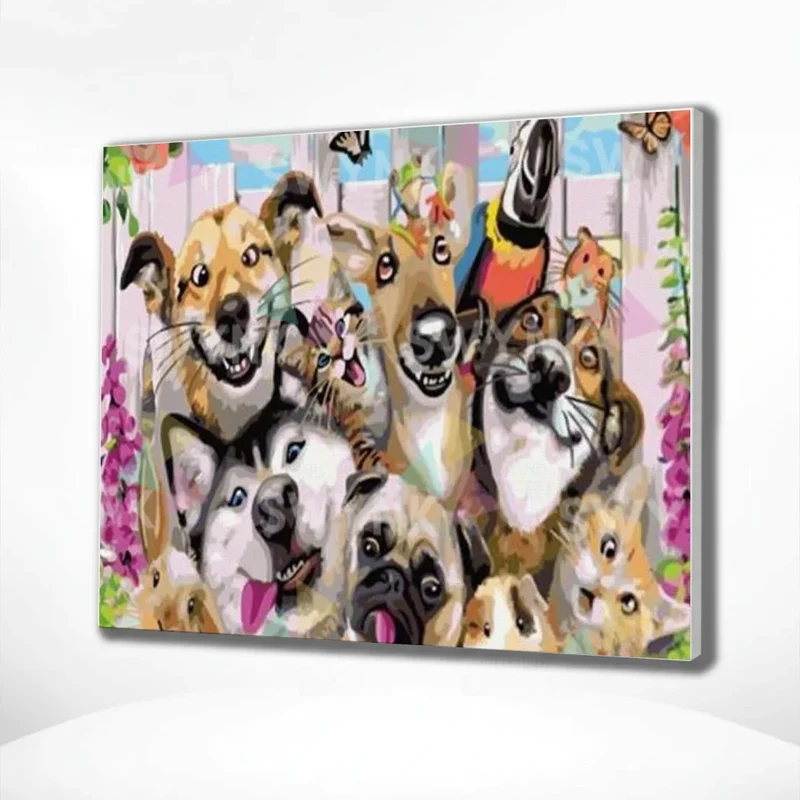 Painting by numbers Selfie Dogs