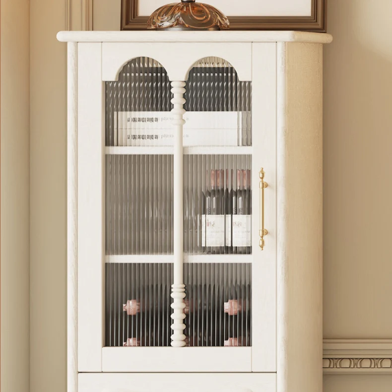 Traditional French Oak Striped Glass Arched Door Roman Column Rectangular Side Table 2/3 Tier Cabinet For Living Room