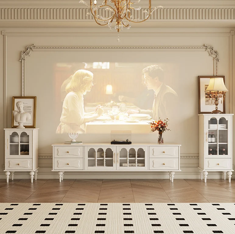 Traditional French Oak Striped Glass Arched Door Roman Column Rectangular Side Table 2/3 Tier Cabinet For Living Room