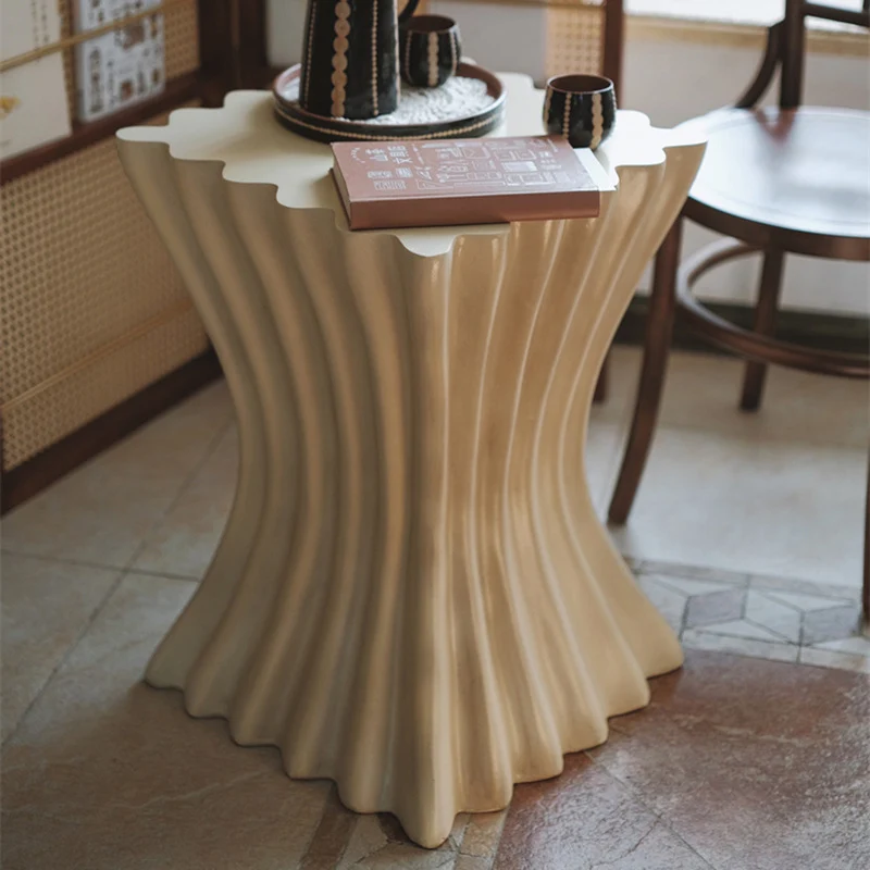 Contemporary Retro Magnesium Oxide Cookie Striped Column End Table 1-Tray For Living Room