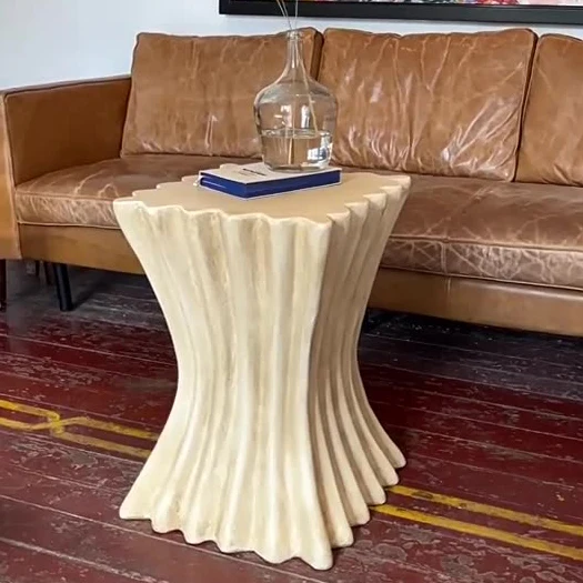 Contemporary Retro Magnesium Oxide Cookie Striped Column End Table 1-Tray For Living Room