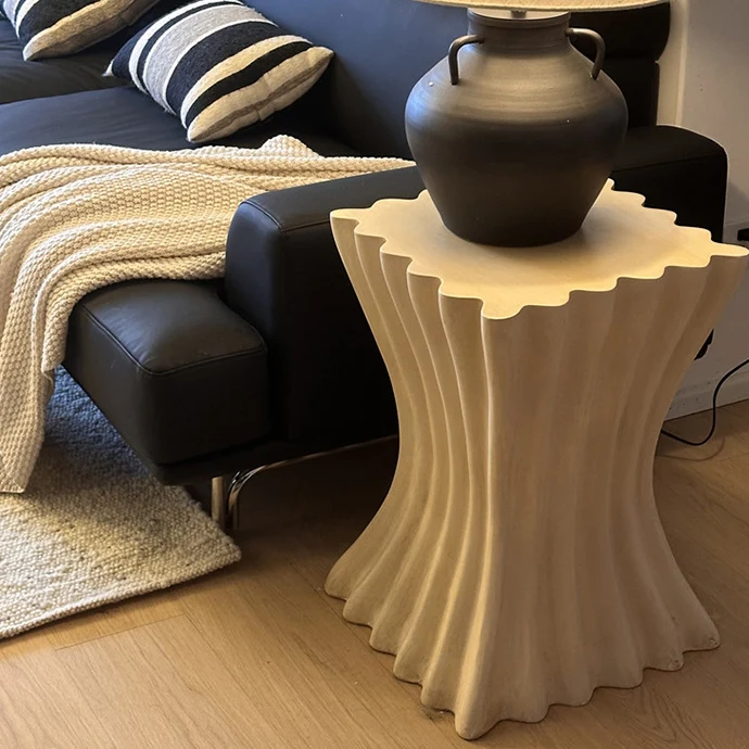 Contemporary Retro Magnesium Oxide Cookie Striped Column End Table 1-Tray For Living Room