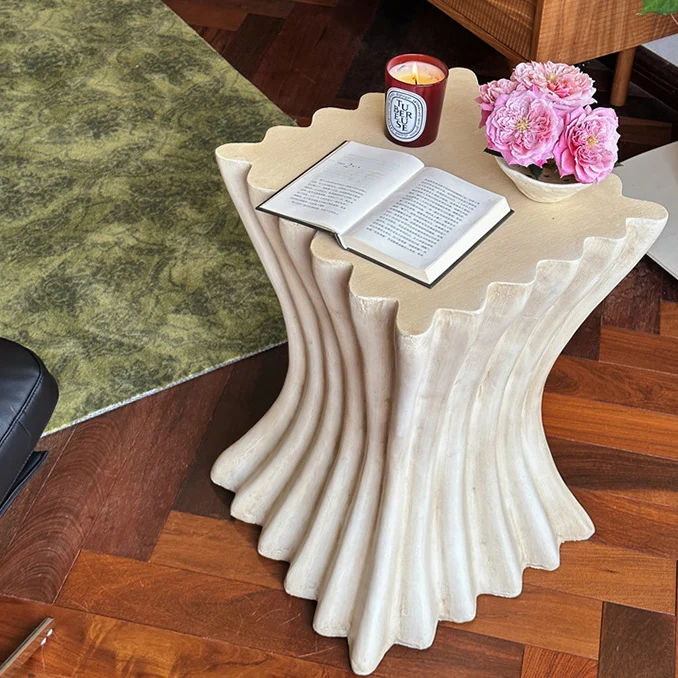 Contemporary Retro Magnesium Oxide Cookie Striped Column End Table 1-Tray For Living Room