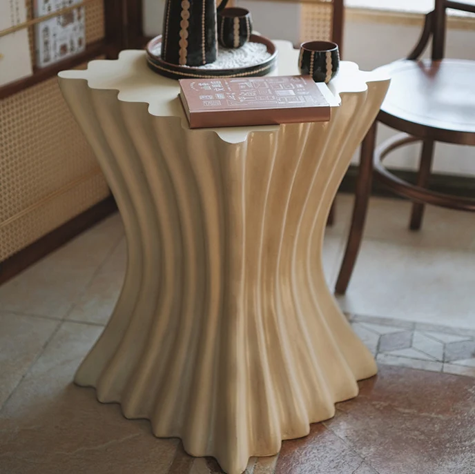 Contemporary Retro Magnesium Oxide Cookie Striped Column End Table 1-Tray For Living Room