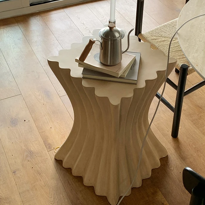 Contemporary Retro Magnesium Oxide Cookie Striped Column End Table 1-Tray For Living Room