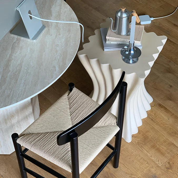 Contemporary Retro Magnesium Oxide Cookie Striped Column End Table 1-Tray For Living Room