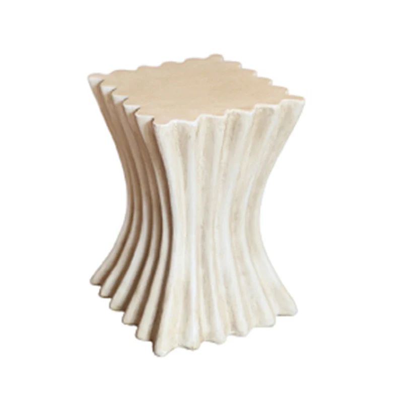 Contemporary Retro Magnesium Oxide Cookie Striped Column End Table 1-Tray For Living Room
