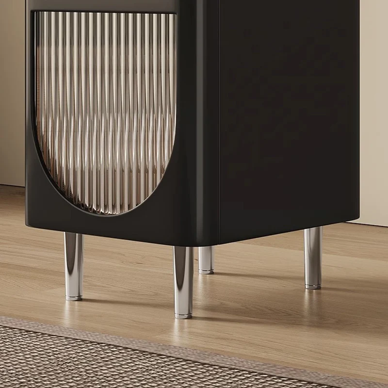 Modern Mid-Century Sintered Stone, Glass & Wood Rectangular Nightstand With 1-Drawer & 2-Tier Storage For Bedroom