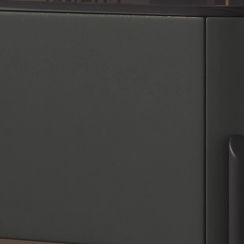 Contemporary Luxury Rectangular Tempered Glass Top Faux Leather Veneered MDF Frame Nightstand 1-Drawer For Bedroom