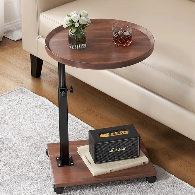 Contemporary Nordic Round Square Height Adjustable Medium Density Fiberboard Iron Side Table 2 - Tier For Living Room