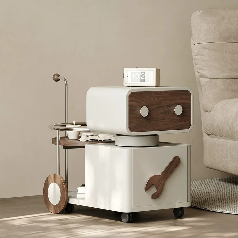 Contemporary Creative Robot Rotatable Plywood Stainless Steel Side Table 2 - Drawer For Living Room