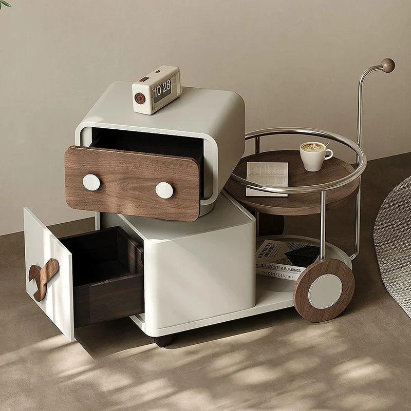 Contemporary Creative Robot Rotatable Plywood Stainless Steel Side Table 2 - Drawer For Living Room