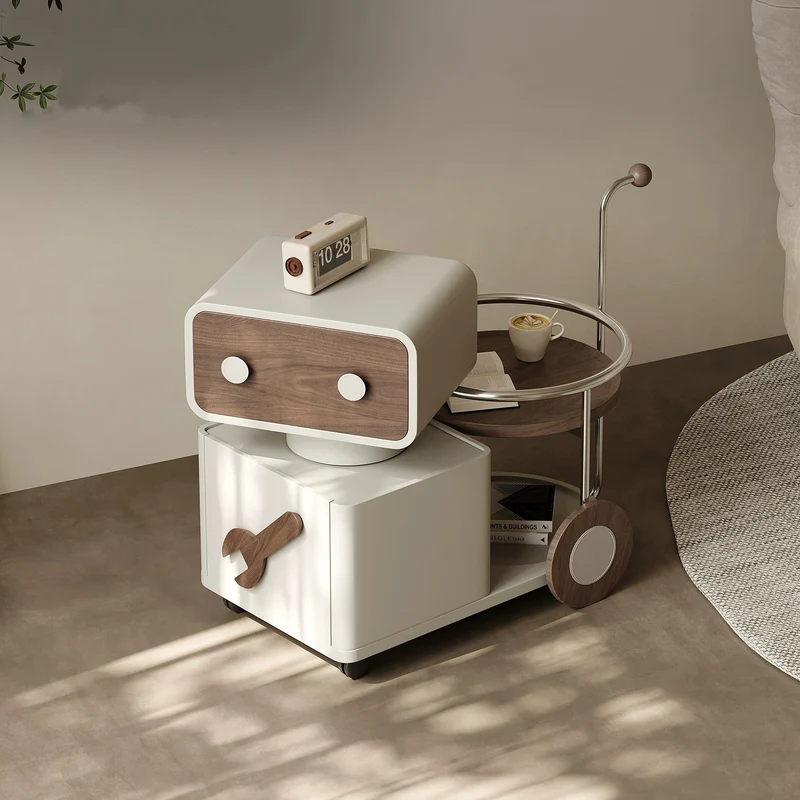Contemporary Creative Robot Rotatable Plywood Stainless Steel Side Table 2 - Drawer For Living Room