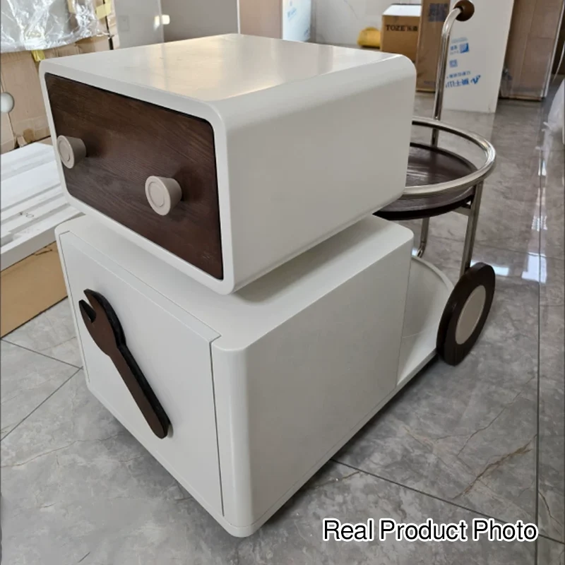 Contemporary Creative Robot Rotatable Plywood Stainless Steel Side Table 2 - Drawer For Living Room