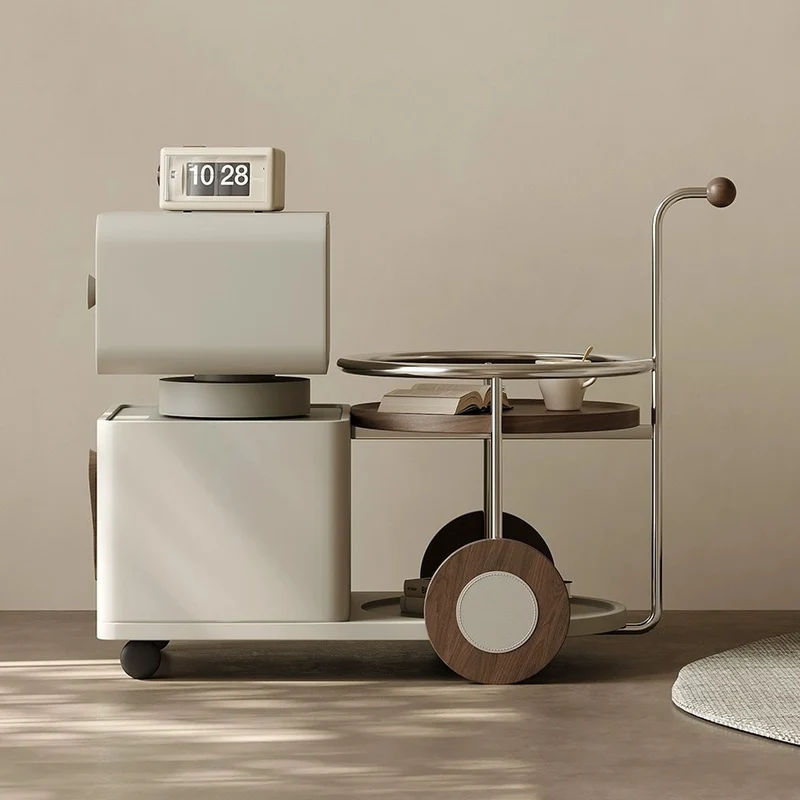 Contemporary Creative Robot Rotatable Plywood Stainless Steel Side Table 2 - Drawer For Living Room