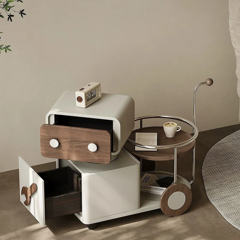 Contemporary Creative Robot Rotatable Plywood Stainless Steel Side Table 2 - Drawer For Living Room