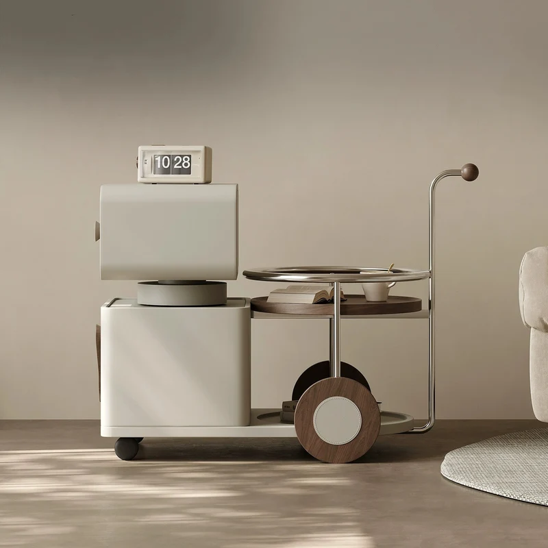 Contemporary Creative Robot Rotatable Plywood Stainless Steel Side Table 2 - Drawer For Living Room