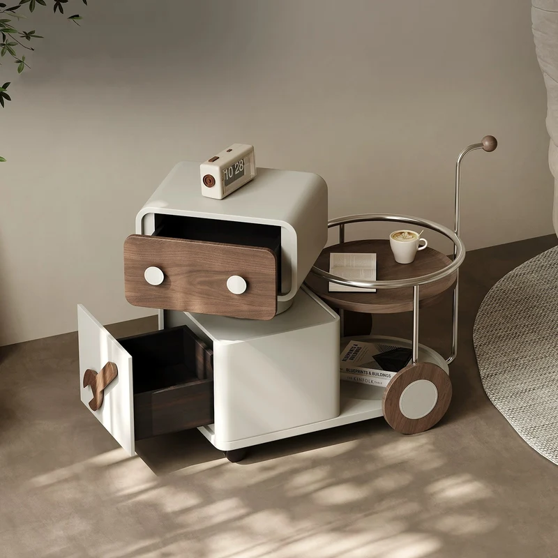 Contemporary Creative Robot Rotatable Plywood Stainless Steel Side Table 2 - Drawer For Living Room