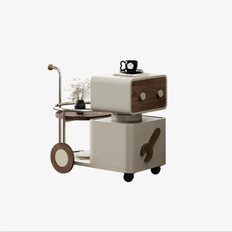 Contemporary Creative Robot Rotatable Plywood Stainless Steel Side Table 2 - Drawer For Living Room