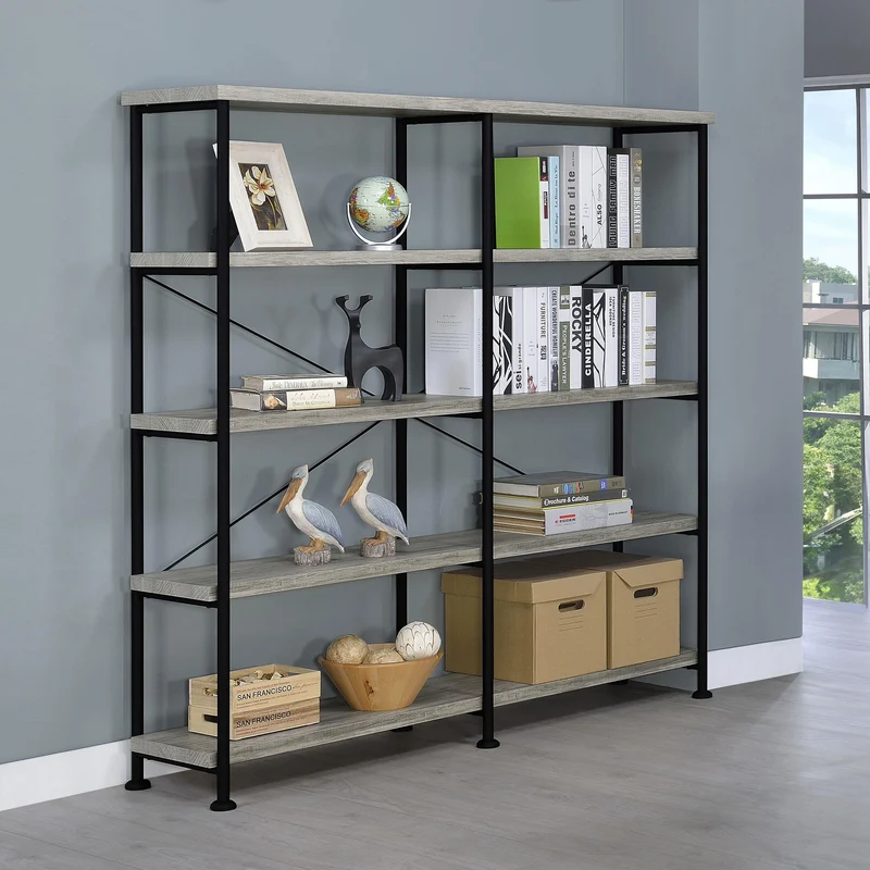 Coaster Furniture Analiese 801544 63-inch 4-shelf Double Bookshelf - Grey Driftwood