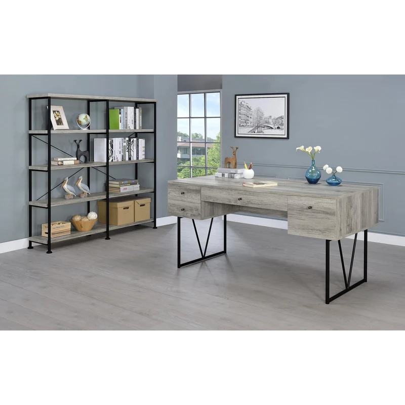 Coaster Furniture Analiese 801544 63-inch 4-shelf Double Bookshelf - Grey Driftwood