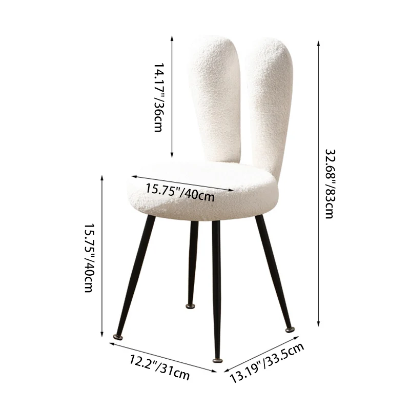 Modern Art Deco Rabbit Ears Round Sherpa Fabric Carbon Steel Vanity Stool Backrest For Bedroom
