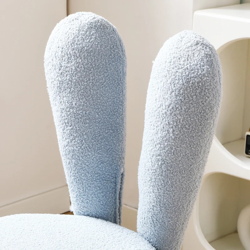 Modern Art Deco Rabbit Ears Round Sherpa Fabric Carbon Steel Vanity Stool Backrest For Bedroom
