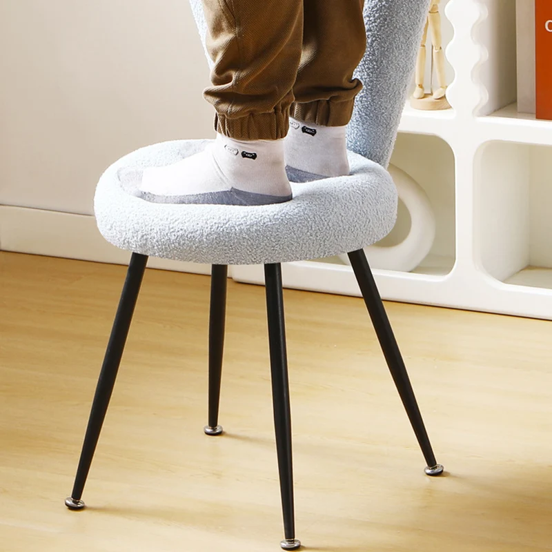 Modern Art Deco Rabbit Ears Round Sherpa Fabric Carbon Steel Vanity Stool Backrest For Bedroom