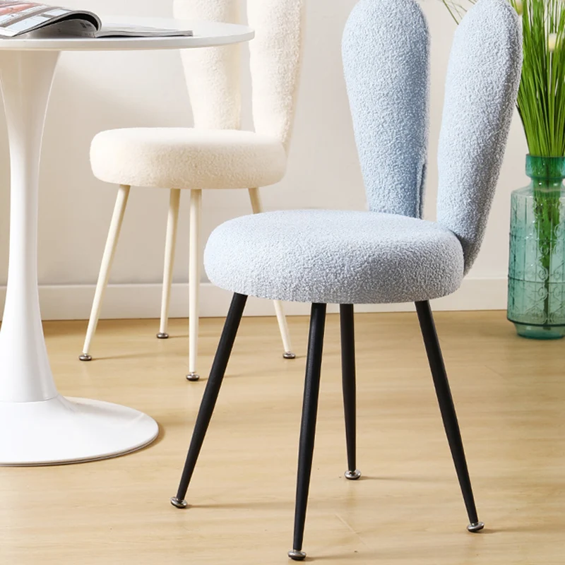 Modern Art Deco Rabbit Ears Round Sherpa Fabric Carbon Steel Vanity Stool Backrest For Bedroom