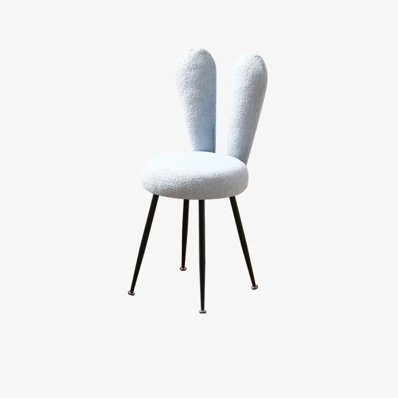 Modern Art Deco Rabbit Ears Round Sherpa Fabric Carbon Steel Vanity Stool Backrest For Bedroom