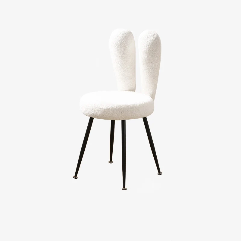 Modern Art Deco Rabbit Ears Round Sherpa Fabric Carbon Steel Vanity Stool Backrest For Bedroom