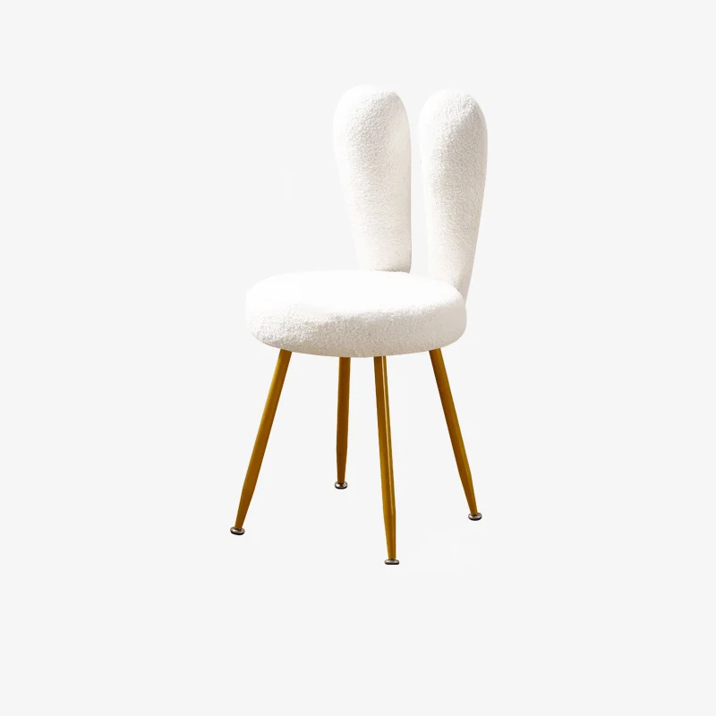 Modern Art Deco Rabbit Ears Round Sherpa Fabric Carbon Steel Vanity Stool Backrest For Bedroom