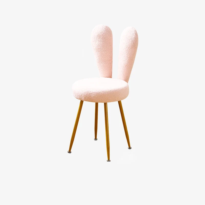 Modern Art Deco Rabbit Ears Round Sherpa Fabric Carbon Steel Vanity Stool Backrest For Bedroom
