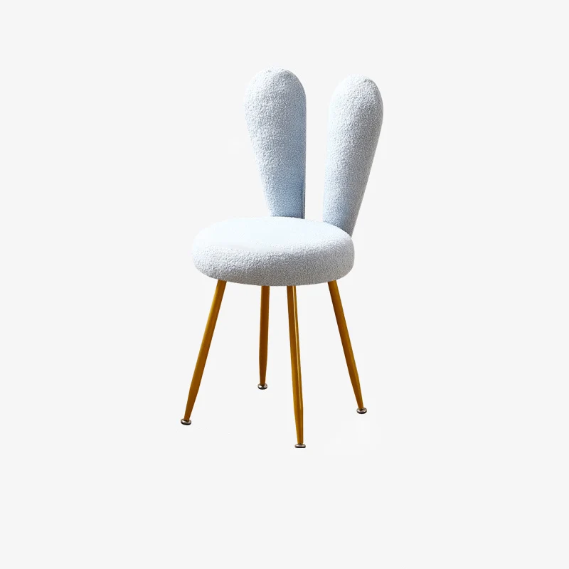 Modern Art Deco Rabbit Ears Round Sherpa Fabric Carbon Steel Vanity Stool Backrest For Bedroom