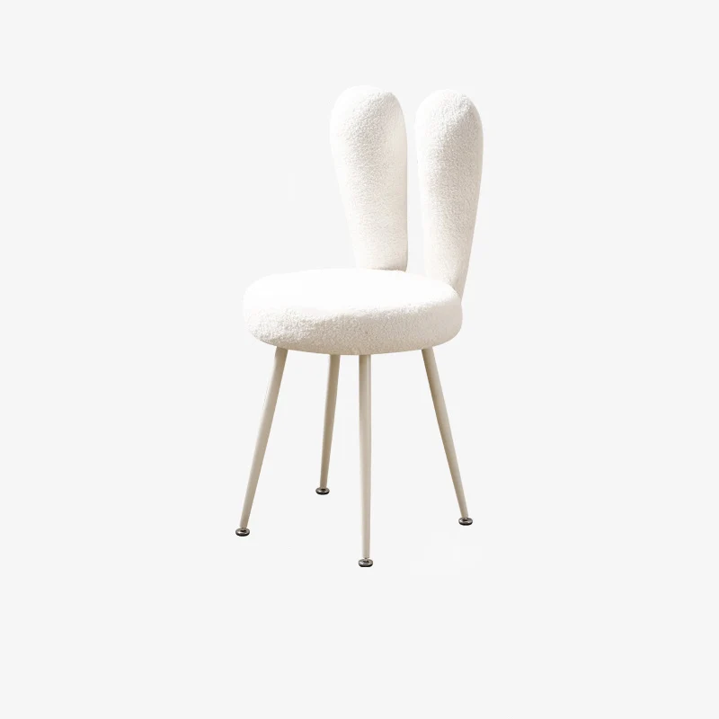 Modern Art Deco Rabbit Ears Round Sherpa Fabric Carbon Steel Vanity Stool Backrest For Bedroom