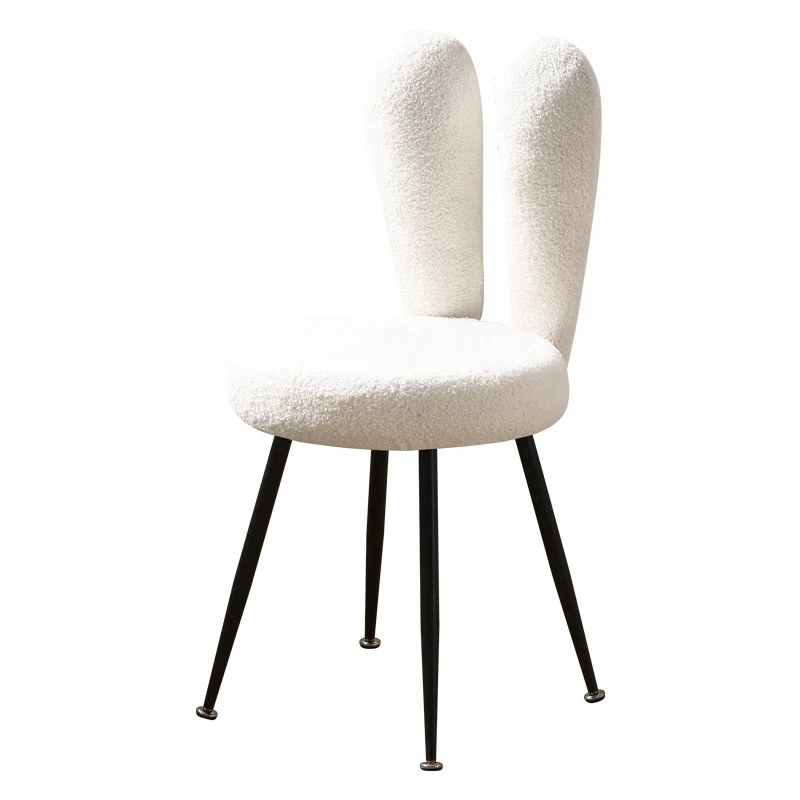 Modern Art Deco Rabbit Ears Round Sherpa Fabric Carbon Steel Vanity Stool Backrest For Bedroom