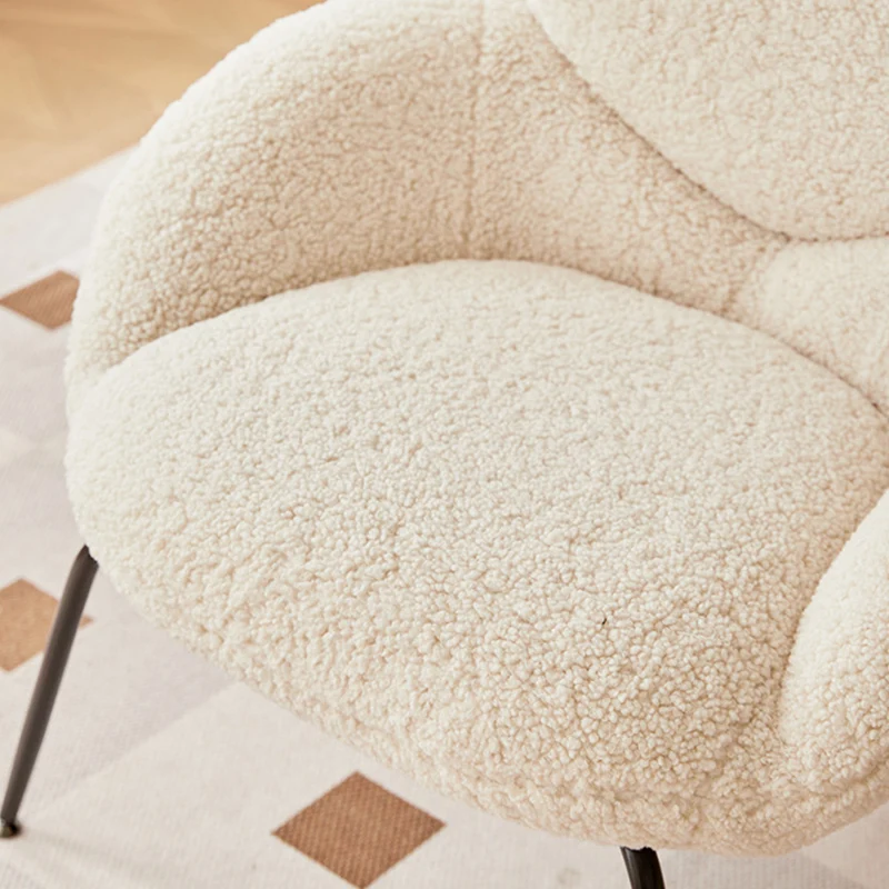 Contemporary Creative Elliptical Curved Arc Sherpa Fabric Linen Metal Accent Chair Backrest Armless For Living Room