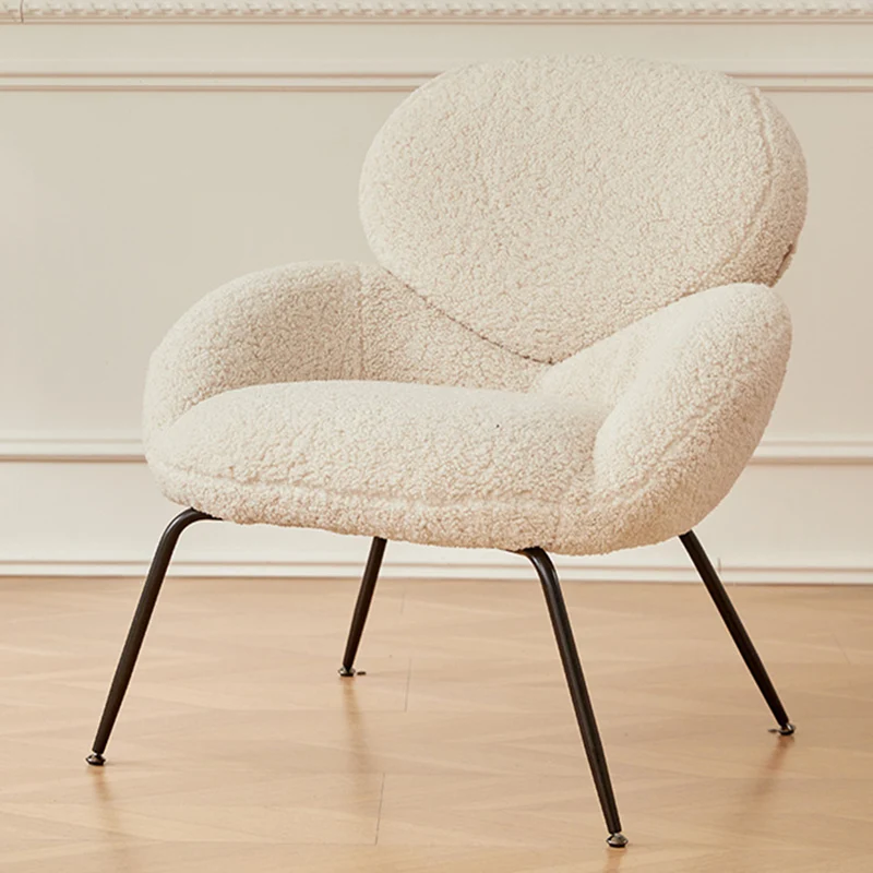 Contemporary Creative Elliptical Curved Arc Sherpa Fabric Linen Metal Accent Chair Backrest Armless For Living Room