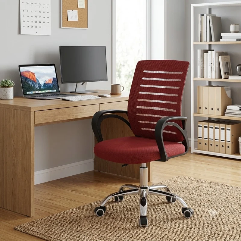 Contemporary Simplicity Breathable Mesh Fabric Upholstered Height Adjustable Swivel Desk Chair Metal Casters For Home Office