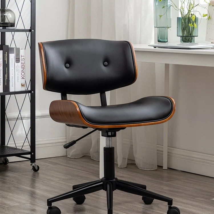Contemporary Simplicity Curved PU Leather Carbon Steel Plywood Height Adjustable Swivel Desk Chair Casters For Home Office