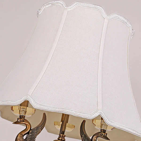 Traditional Vintage Fabric Bell Shade Crystal Carving Zinc Alloy Base 3-Light Table Lamp For Bedroom