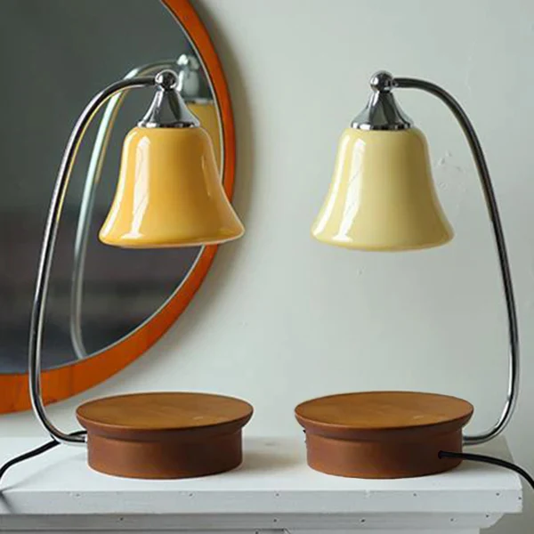 Contemporary Nordic Glass Bell Shade Solid Wood Base 1-Light Melting Wax Table Lamp For Bedroom