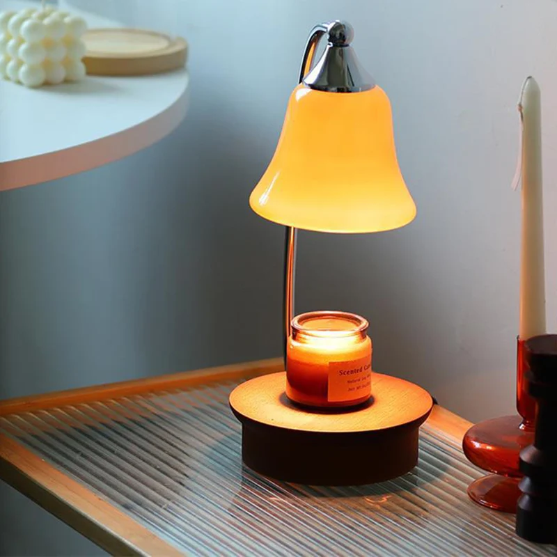 Contemporary Nordic Glass Bell Shade Solid Wood Base 1-Light Melting Wax Table Lamp For Bedroom