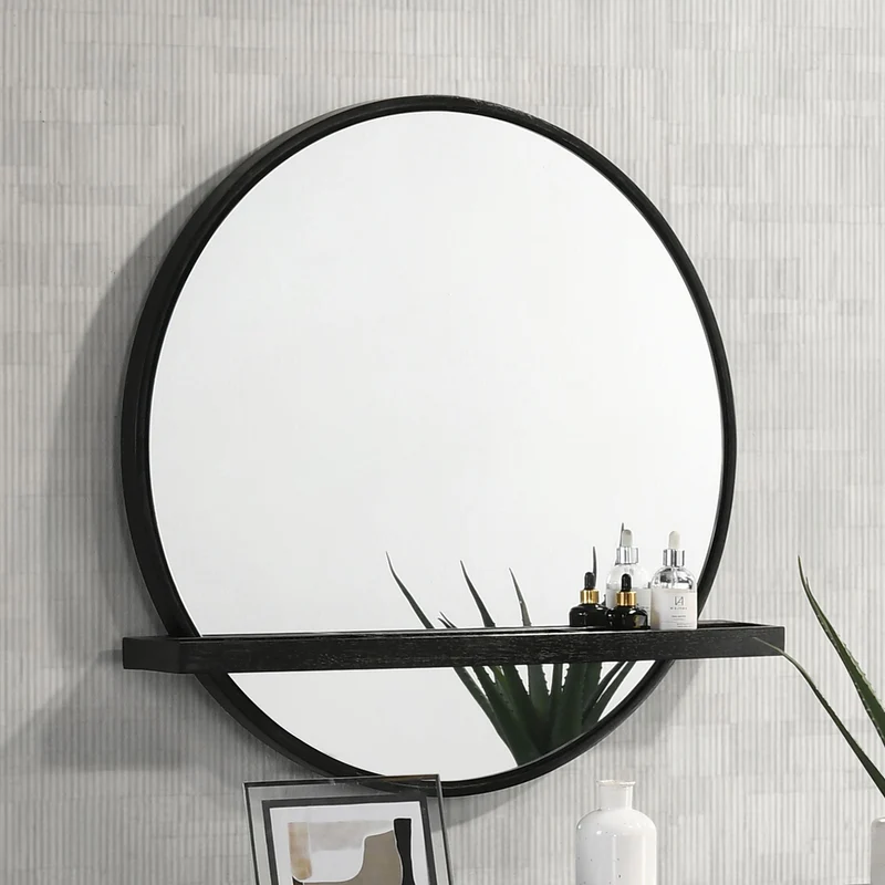 Coaster Furniture Arini 224338 Round Vanity Wall Mirror with Shelf - Black