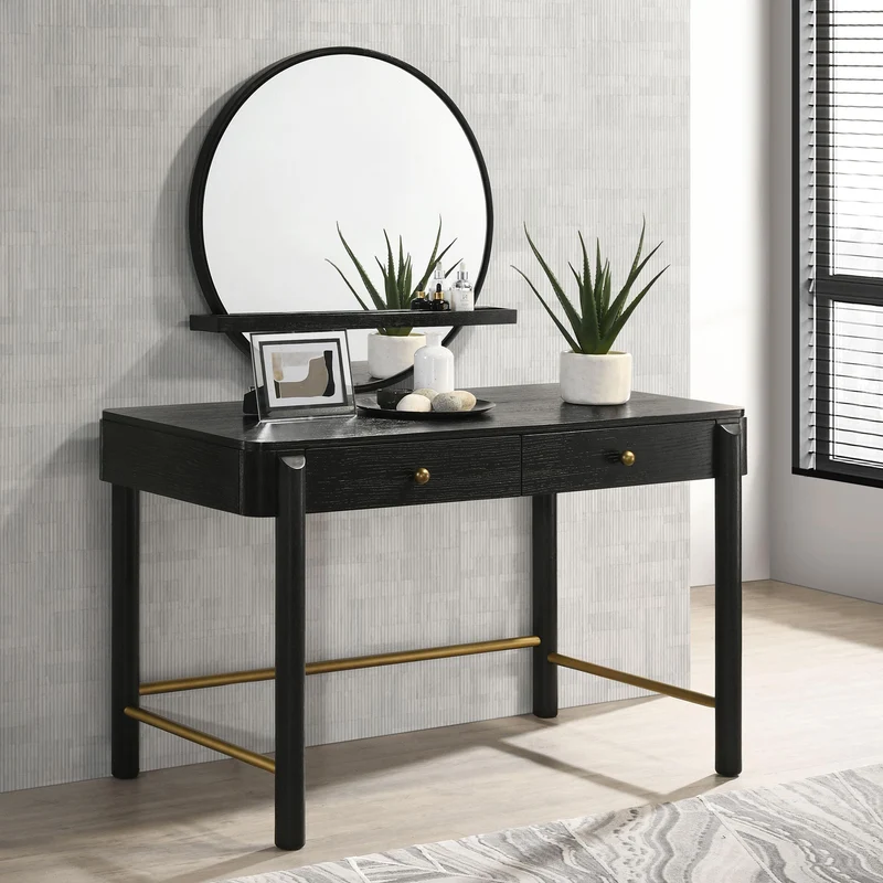 Coaster Furniture Arini 224338 Round Vanity Wall Mirror with Shelf - Black